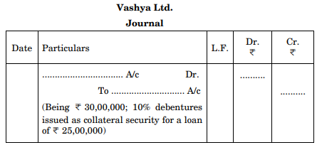 Vashya Ltd. issued 30,000, 10% Debentures of < 100 each as collateral 